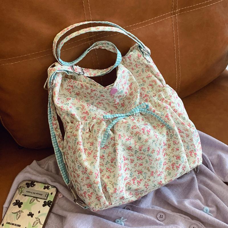 Women's Floral Print Crossbody Shoulder Bag Fashion Washable Fabric Pink Flowers Small Backpack for Casual & Special Occasions AVE