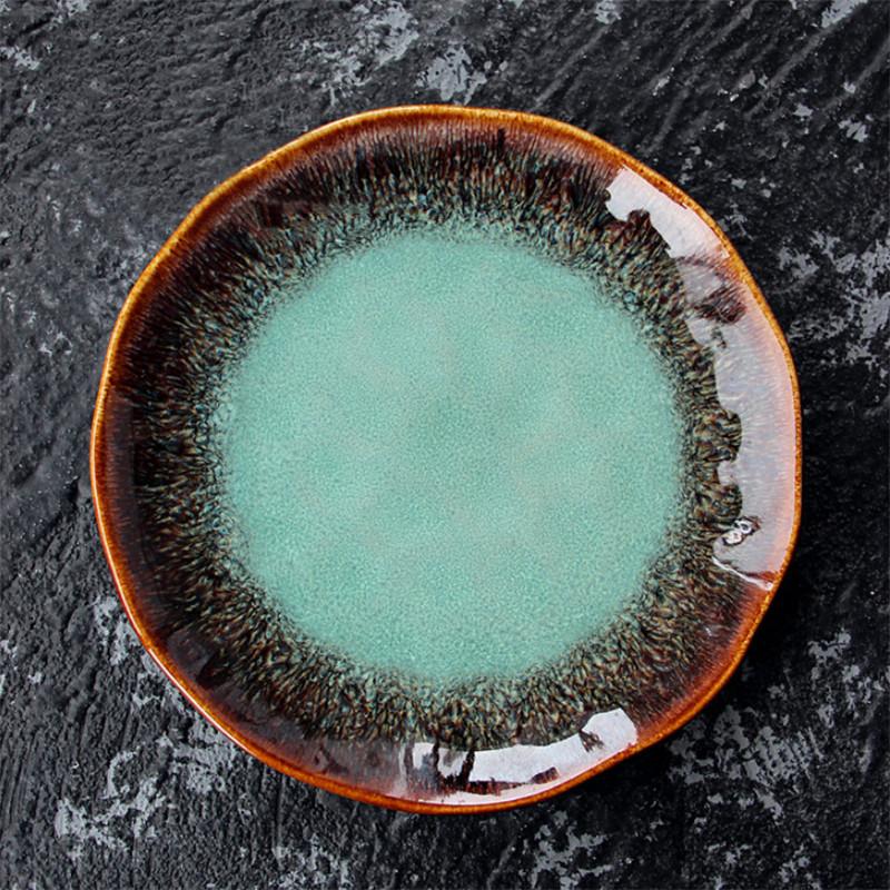 Emerald Green Agate Ceramic Tableware Set – Retro Pasta, Steak, Salad Plates