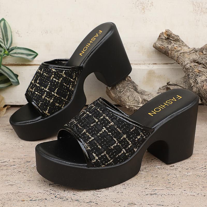 Chunky Platform Sandals Women Summer High Heels Mule Slippers Woman 43 Thick Heeled Outdoor Slippers