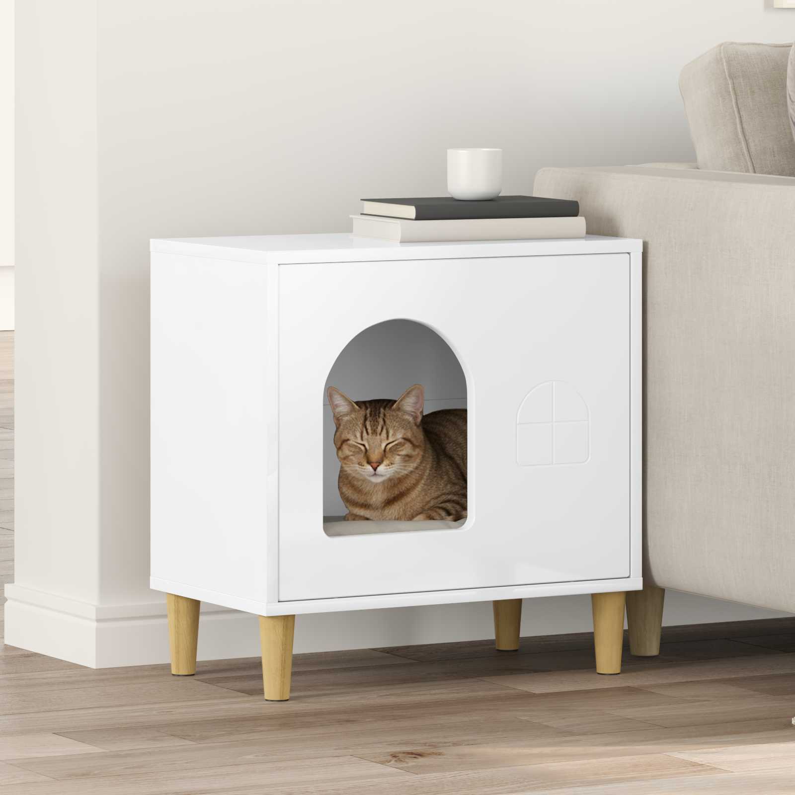 vidaXL Katzenhaus Hochglanz Weiß 51 x 30 x 52 cm Holzwerkstoff weiß