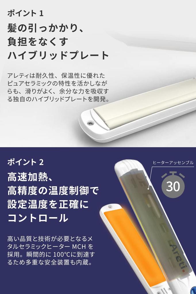 Areti 20mm Hair Iron Straight Curl 2way Negative Ion Pure Ceramic Hybrid Straight Iron Almighty i679PCPH-WH