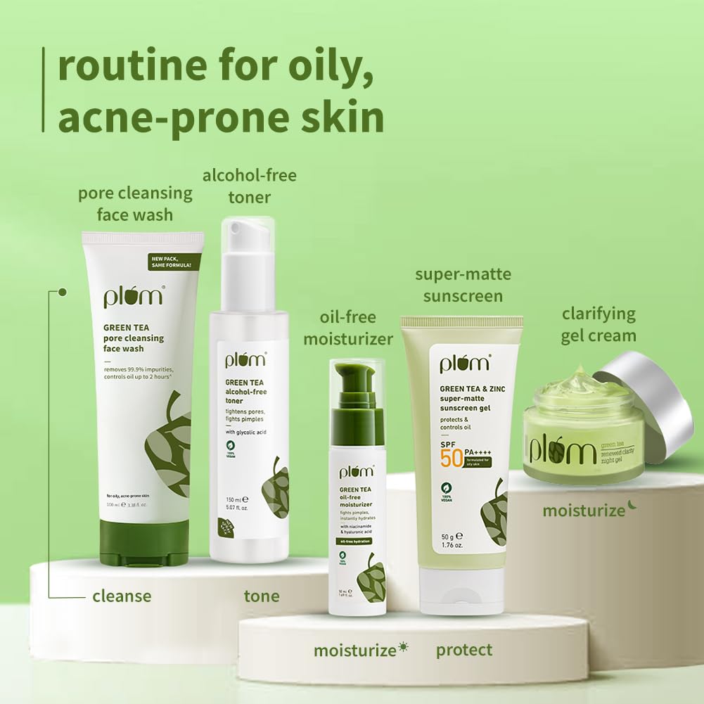 Plum Green Tea Pore Cleansing Face Wash 100ml Pack of 1 | Gentle Exfoliating, Non-Drying, Controls Oil