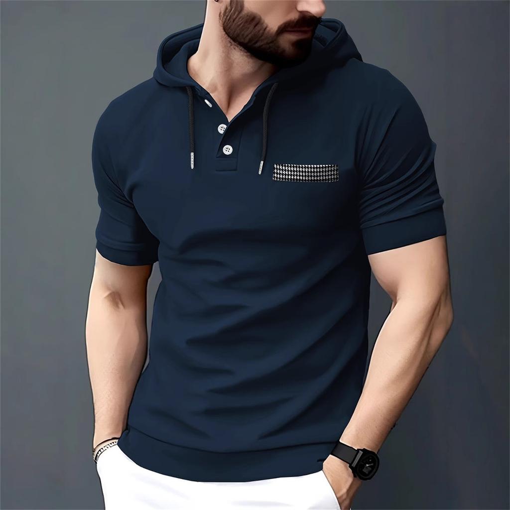 Summer New Casual Men's Short-sleeved Hooded Shirt With Standing Collar