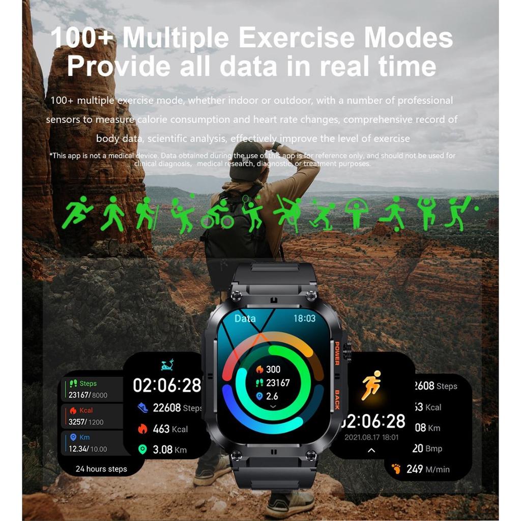 New Rugged Military Smart Watch Outdoor Sport Bracelet 1.96'' HD Display Sports Fitness AI Voice Smartwatch