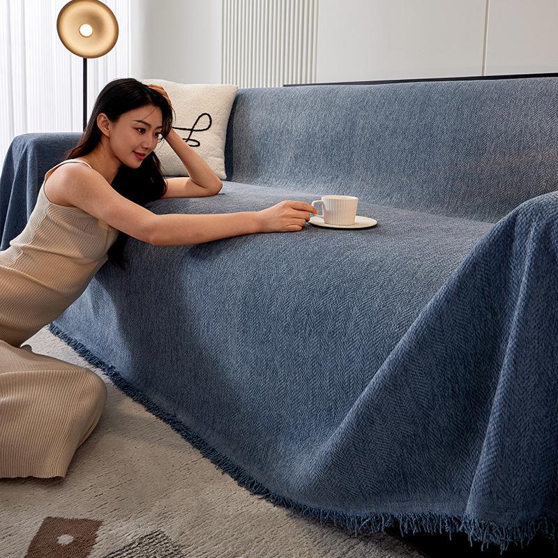 Grey Herringbone Pattern Chenille Sofa Cover Sofa Towel Four Seasons Universal Anti-Cat Washable Sofa Blanket Cushion Protector