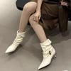 Koreanische Retro Spitzstiefel: Wildleder Stiletto Mid-Calf mit Metallschnalle, Herbst/Winter Kollektion 2025