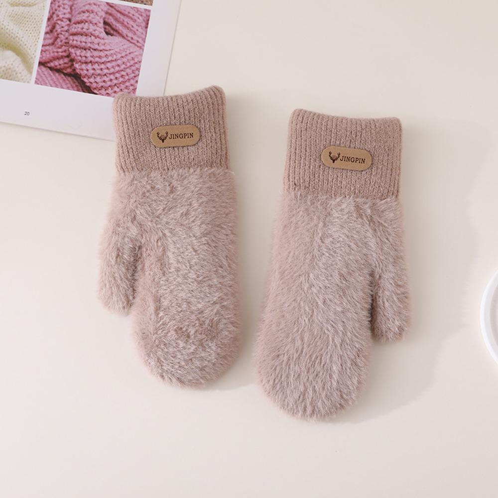 Cute Solid Color Full Finger Mittens Warm Soft Women Gloves Thicken Gloves for Cold Weather