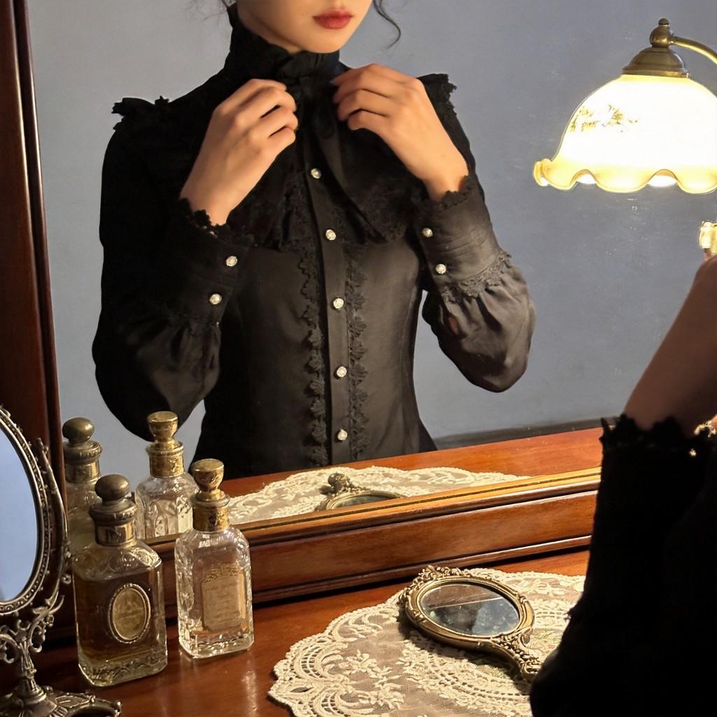 Camicia Gotica Vittoriana da Donna in Tessuto di Lino con Design Arricciato per Cosplay e Spettacoli Teatrali