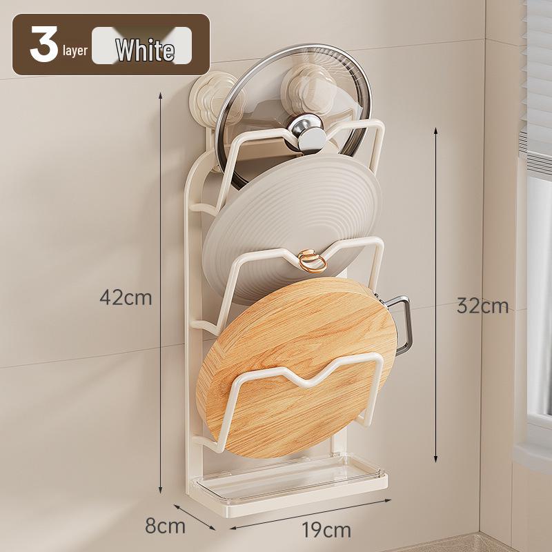 Wall-Mounted Suction Cup Pot Lid and Cutting Board Storage Rack