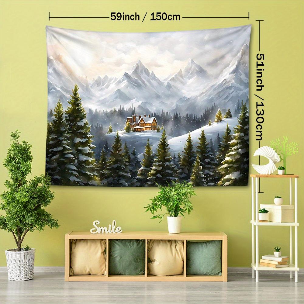 1 Stück, Berghütten-Wandteppich, 126x320 Zoll, Gewebter Wandbehang aus Polyester, Weicher und Flacher Stoff, Natürlicher Stil Raumdekor, Rückwand für Schlafzimmer & Wohnzimmer
