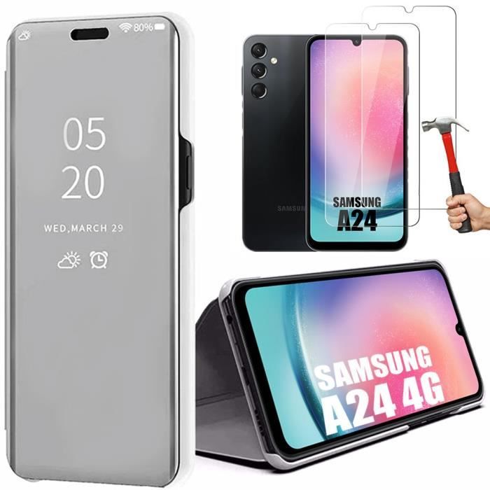 Coque pour Samsung Galaxy A24 Effet Miroir Translucide Protection Renforcée - Argenté