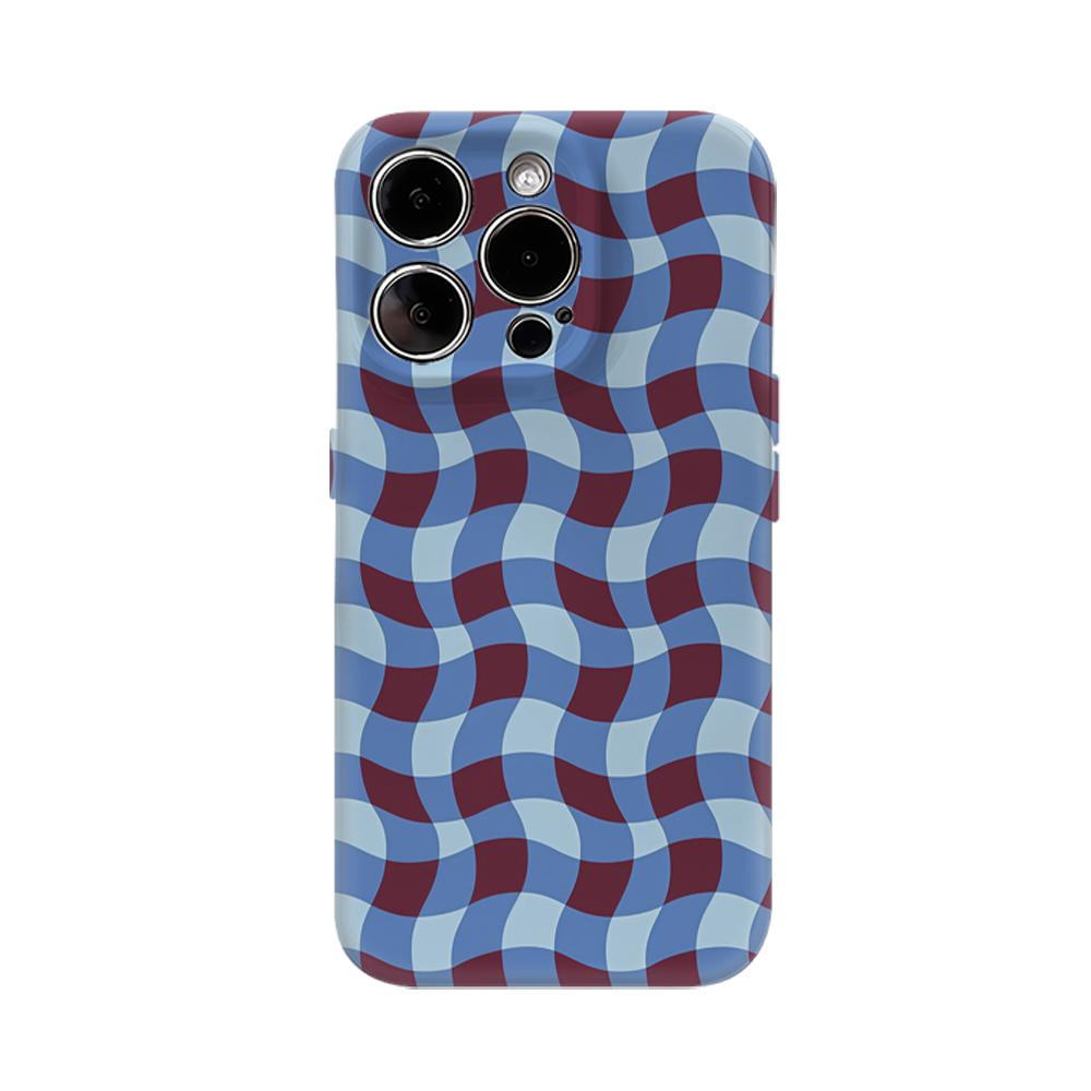 Wavy Gingham Blue & Burgundy Phone Case for IPhone 17AIR 16E 16 15 14 13 12 11 17 Pro Max Plus Double-layer Back Cover