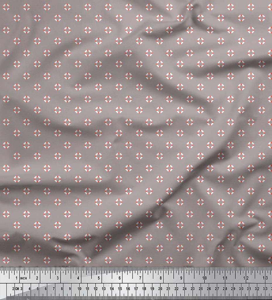 Soimoi Japan Crepe Satin Fabric Swimming Ring Small Printed Craft Fabric by the metre 42 Inch