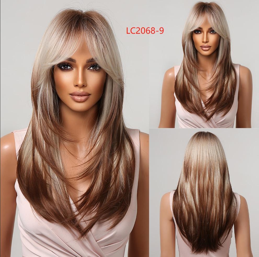 HAIRCUBE Dlouhé rovné syntetické paruky Hnědá Smíšená Bílá Vrstvené paruky pro černé ženy Cosplay paruky odolné vůči teplu