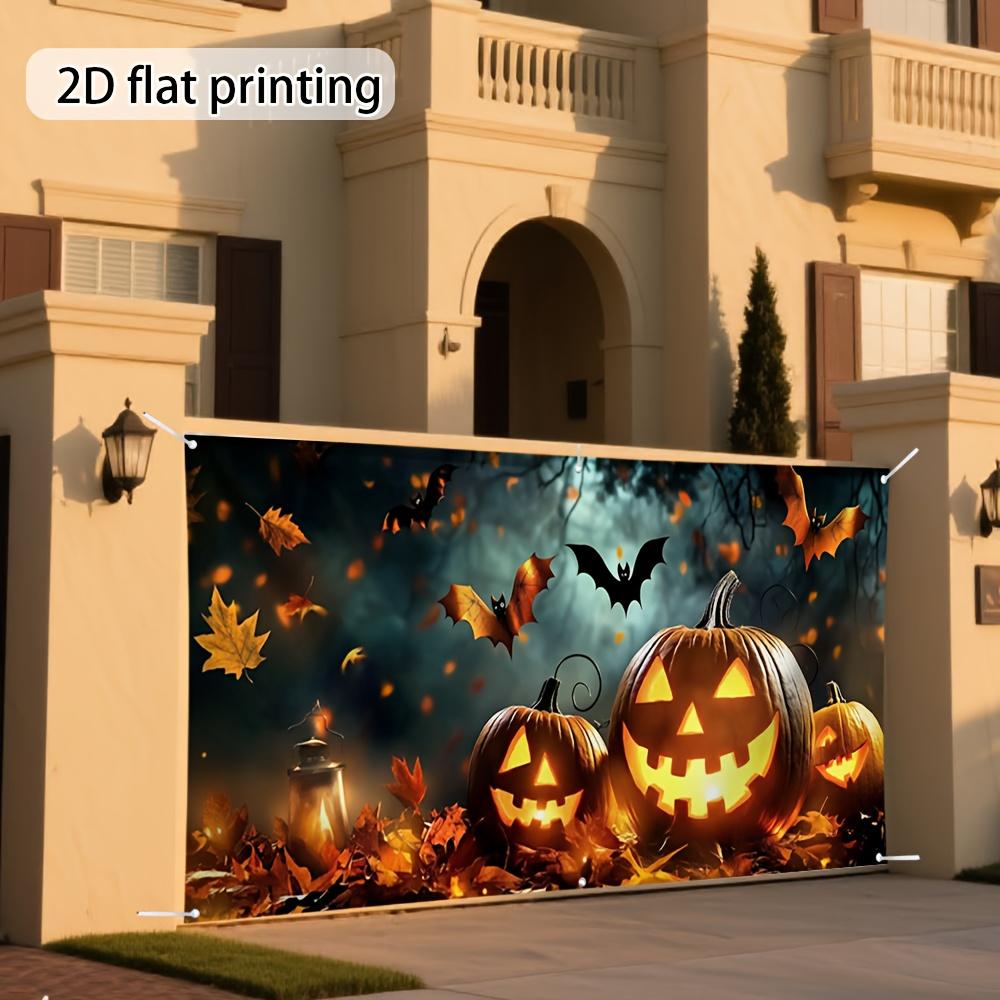 2D Plane 2D Door Banner 1pc Large Halloween Jack-o '-lantern and Bat Garage Door Cover - 2D Plane Outdoor Decoration