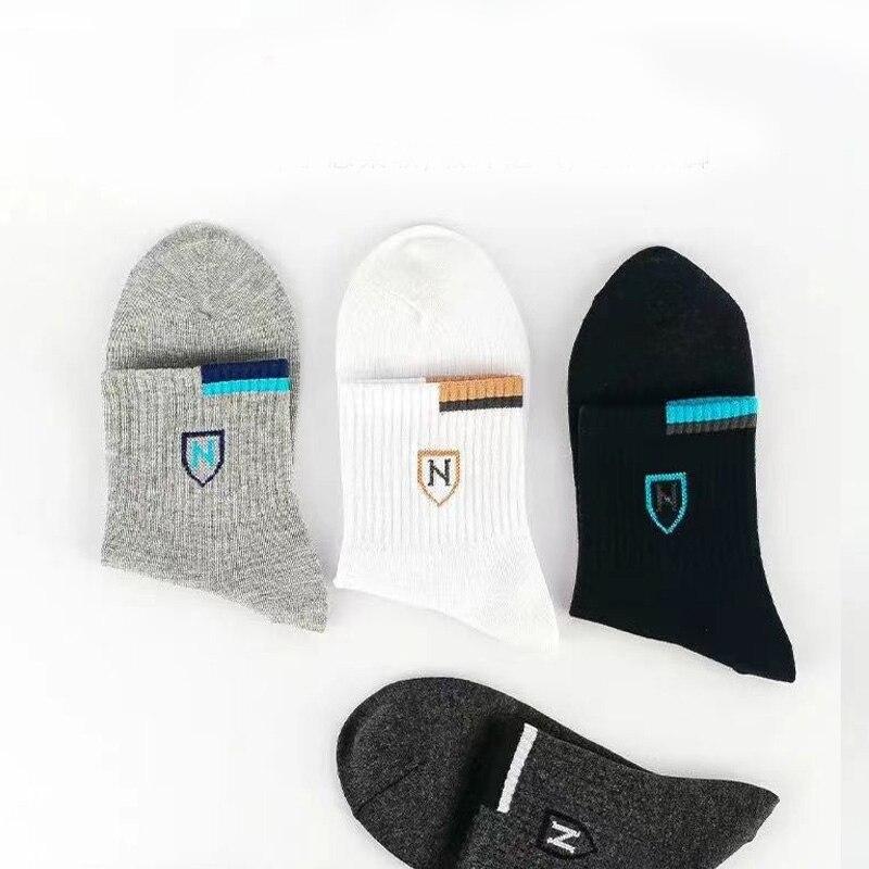 5 Pairs Men's Medium Length Socks Can Be Worn With Letter Pattern In All Seasons Sports And Fashion Socks