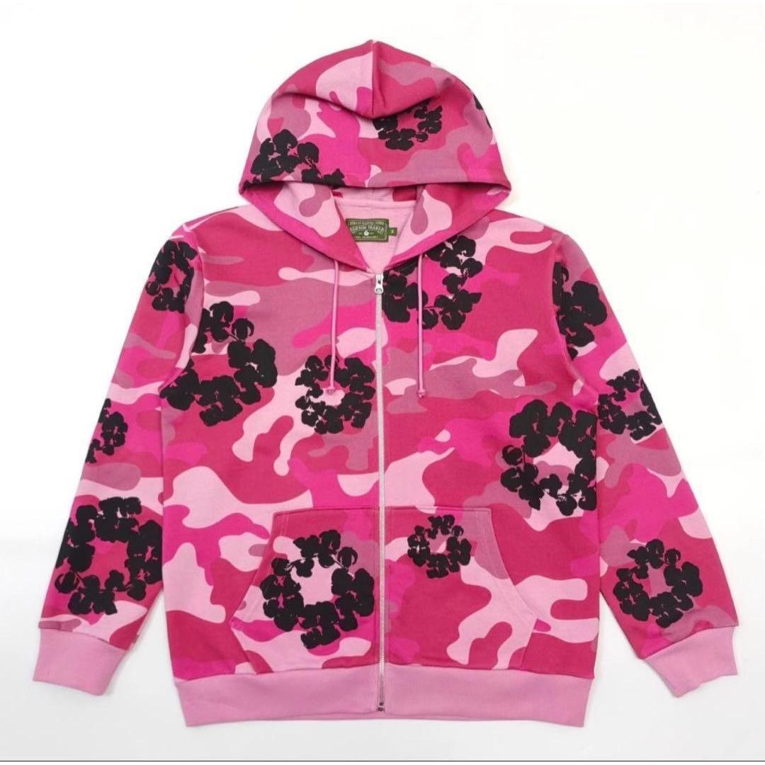 Pink camouflage front zipper hoodie