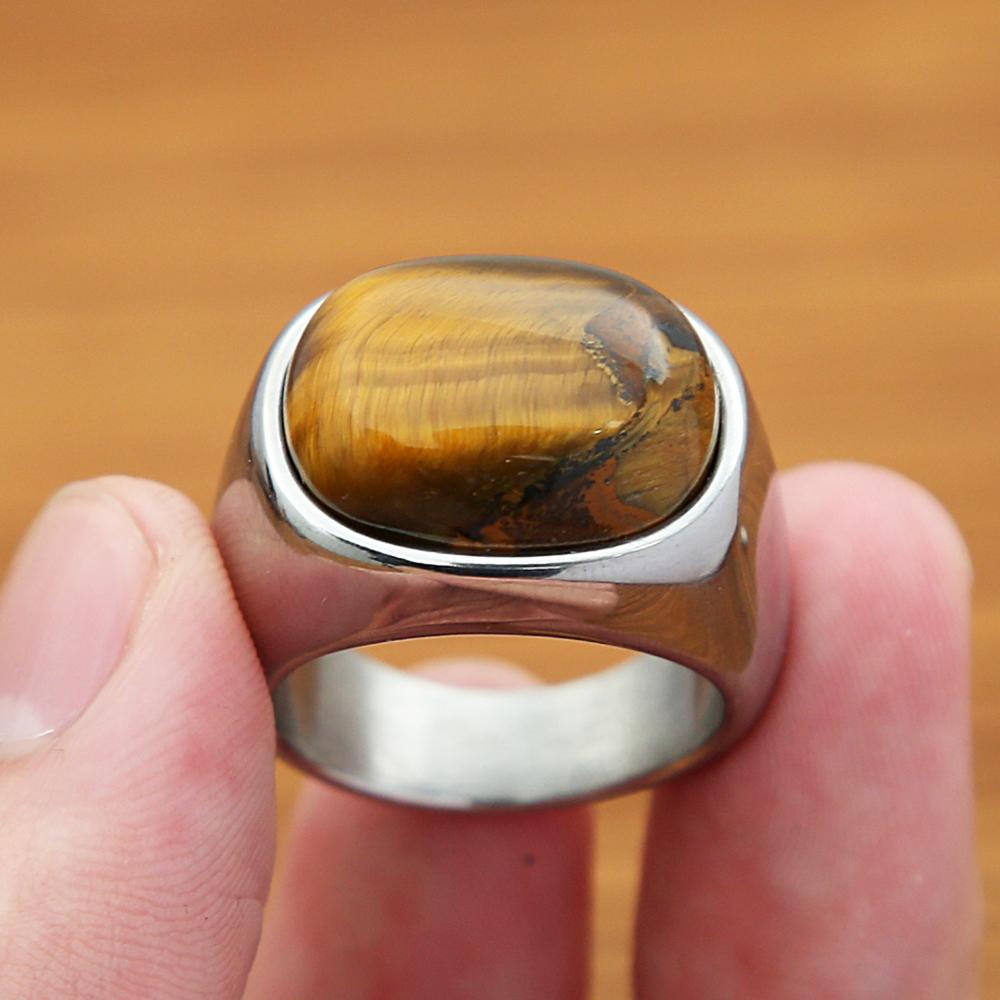 

Модные панк-кольца из золотистого тигрового глаза с коричневыми камнями для мужчин и женщин, классические простые кольца из нержавеющей стали с камнями, ювелирные изделия для вечеринок 13