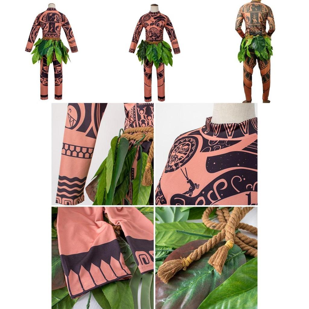 Prodyšný kostým Moana Maui s tetováním pro dospělé a děti s realistickým tetováním
