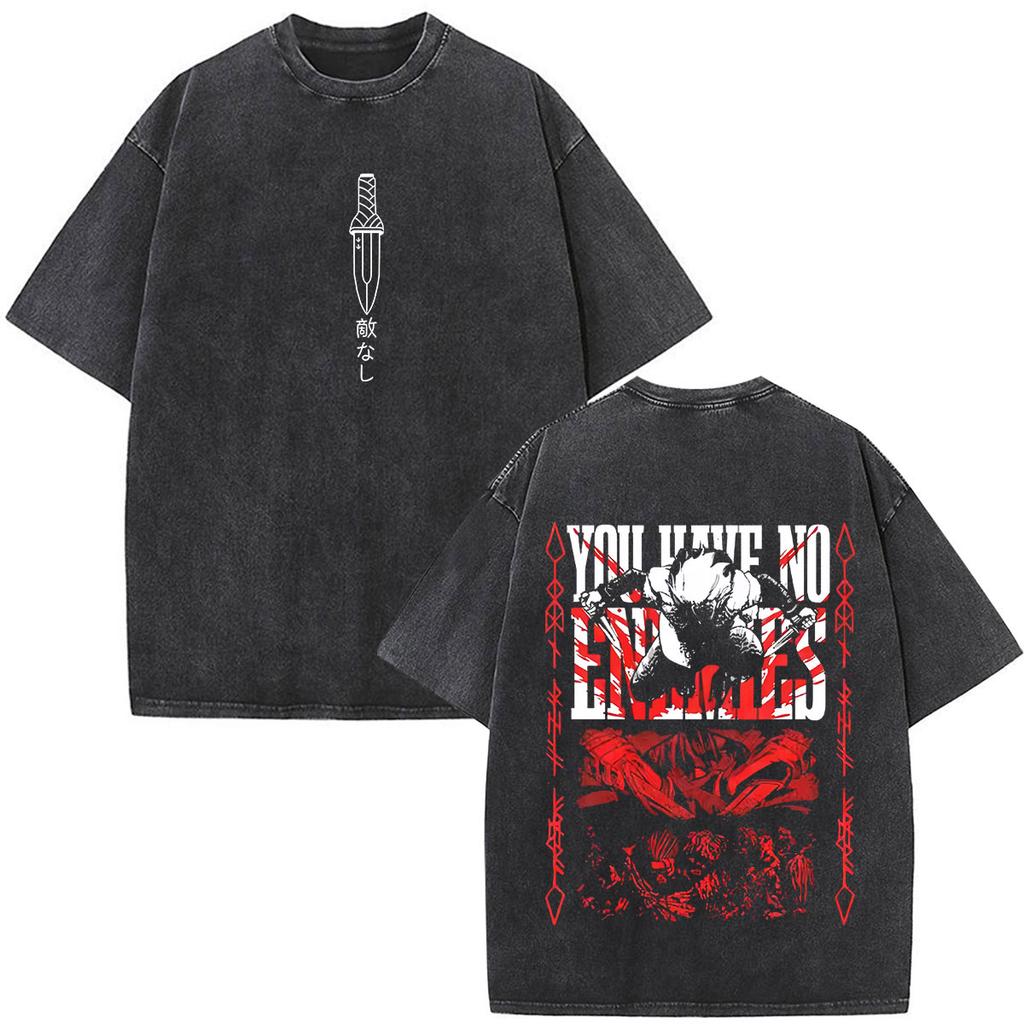 Anime Vinland Saga Thorfinn I Have No Enemies Vintage Washed T Shirt Mens Women Manga Casual Oversized Tshirts Male Streetwear