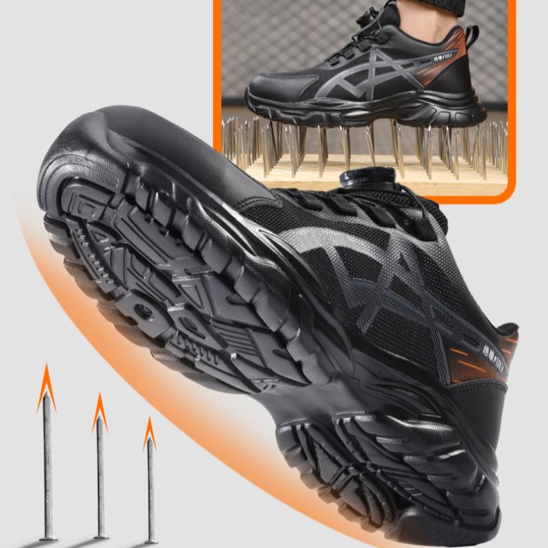 Fashion Safety Shoes for Men Plastic Steel Toe Anti-Puncture Men's Work Shoes Slip Resistant Insulation  Rotating Button Fashion Sneaker
