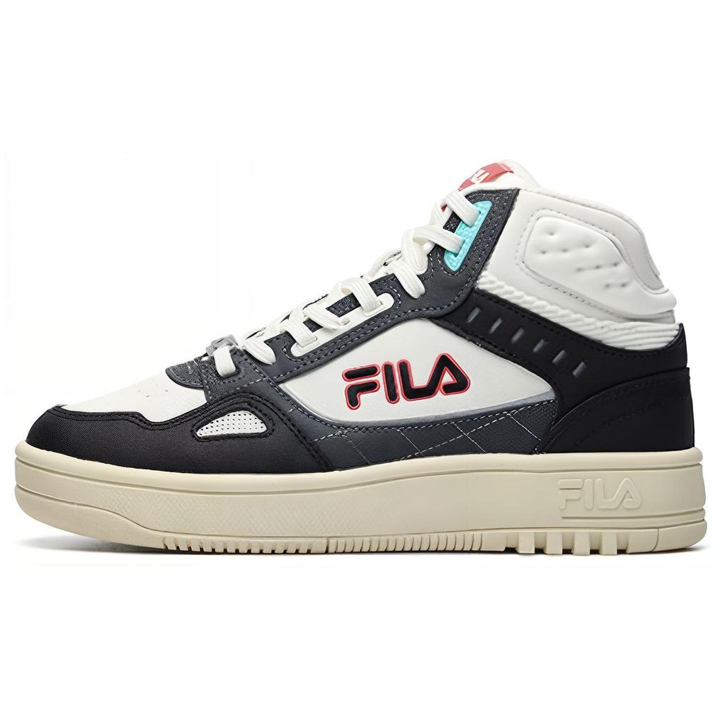 FILA Glory Mid Synthetic Leather Fleece High Top Retro Basketball Shoes Women sneaker Black White F12W141216FWB