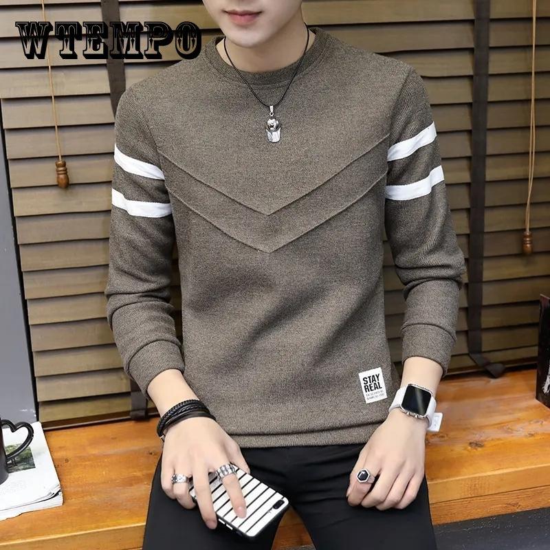 

Мужской весенне-осенний пуловер с длинным рукавом и круглым вырезом, однотонная повседневная универсальная рубашка