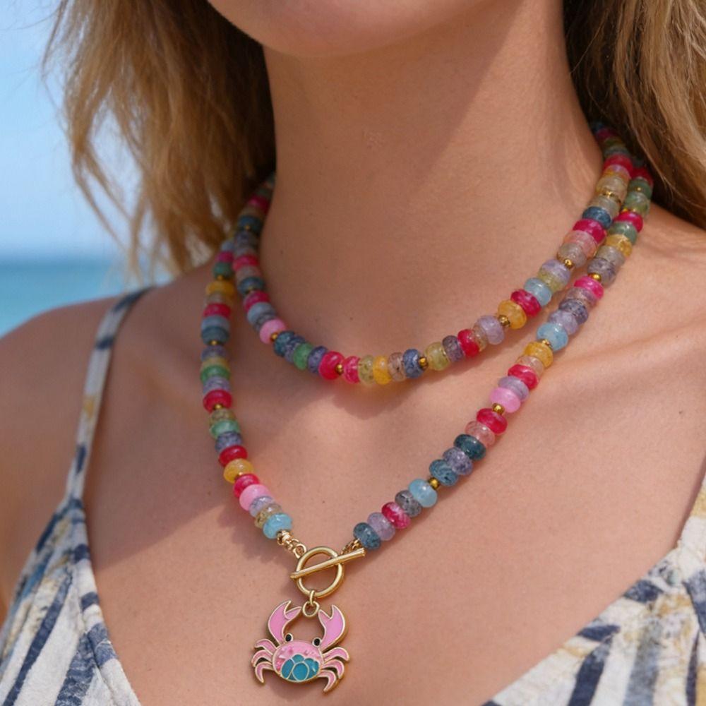 Handmade Crab Pendant Necklace Colorful Glass Beads Colorful Necklace Women Necklace for Women