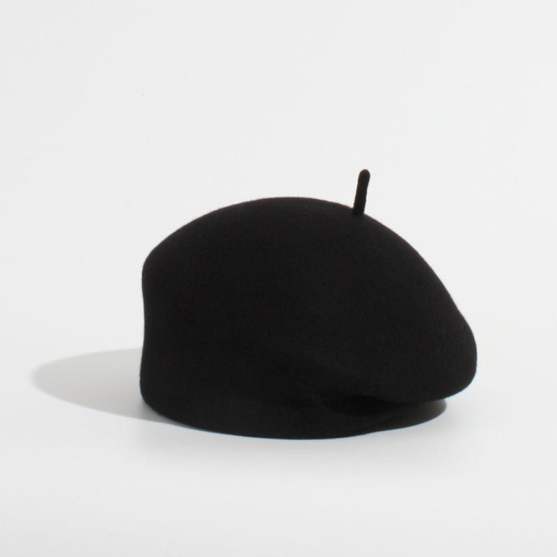 

Женский шерстяной берет - Однотонный ретро стиль светской львицы для осени/зимы One Size чёрный