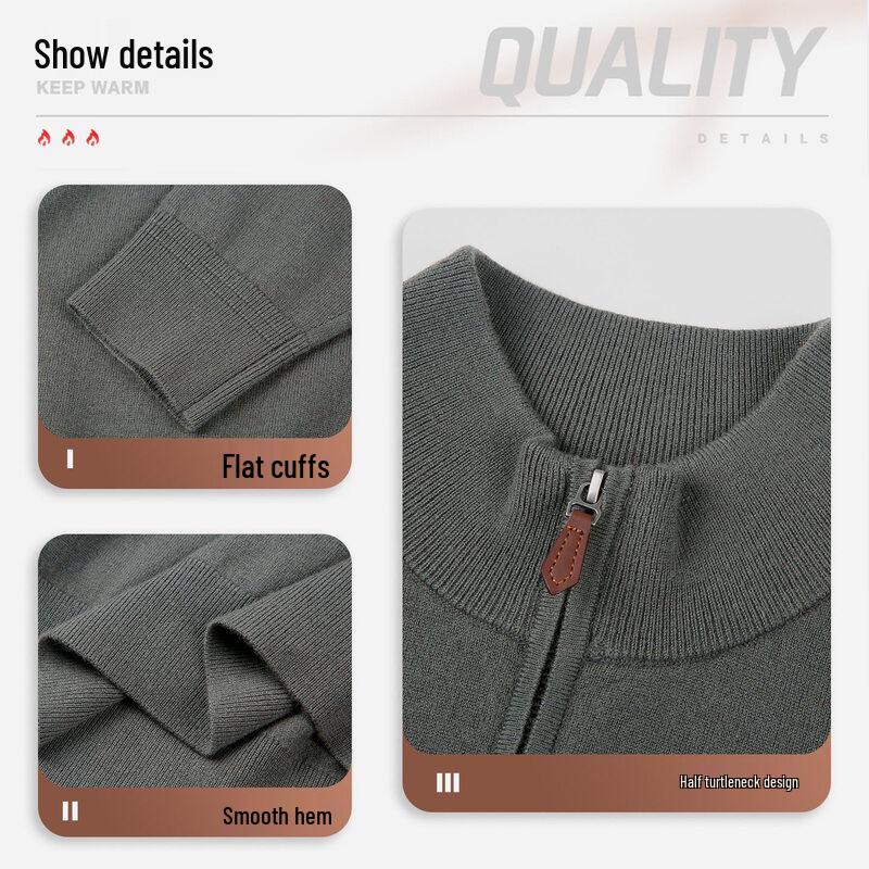 Men's 100% Wool Quarter-Zip Stand Collar Sweater