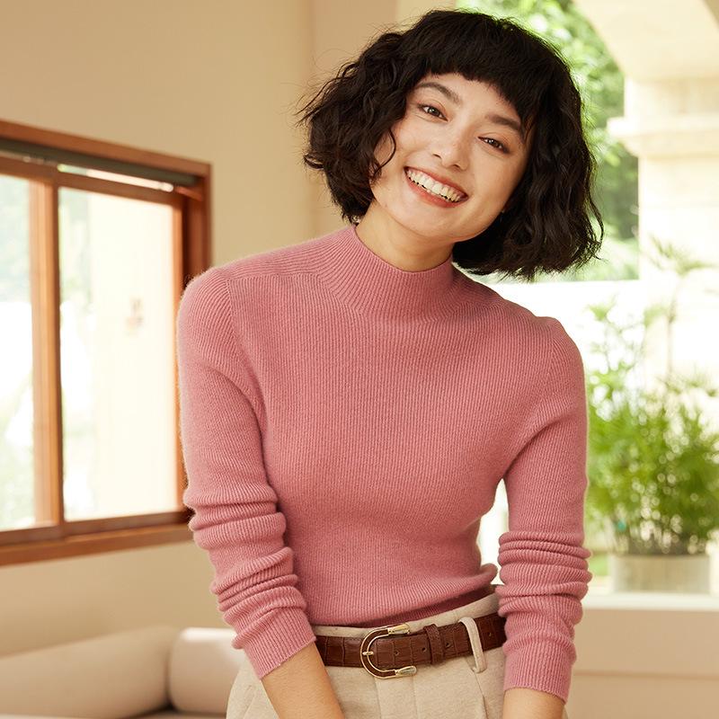 Premium Autumn/Winter Cashmere Knit Top: Soft, Smooth, Half-High Collar Sweater