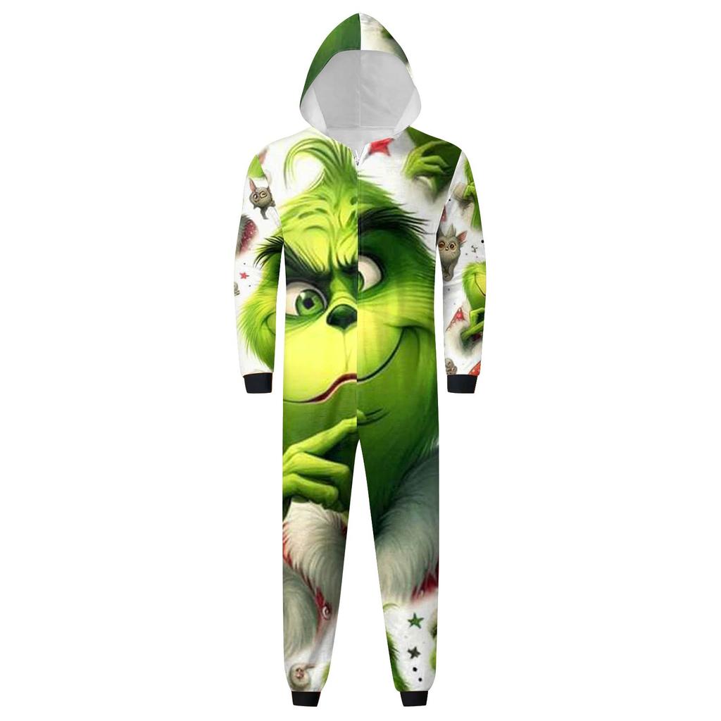 Parent-Christmas Printed Parent-Child Hooded Zip One-piece
