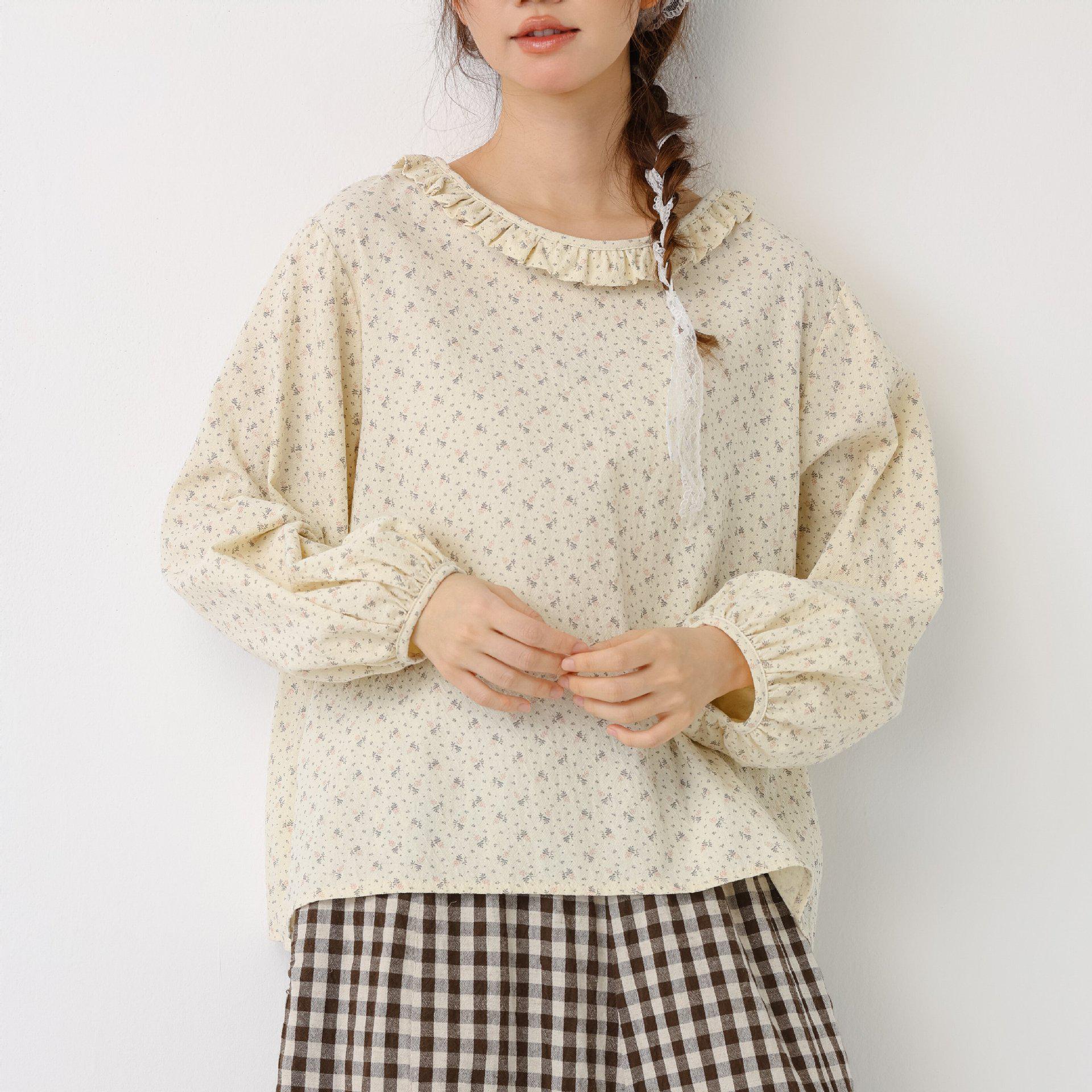 

Весна/Лето 2026 Цветочная Блузка-Кукла с Рукавами Летучая Мышь и Кружевом в Стиле Мори для Женщин One Size розовый