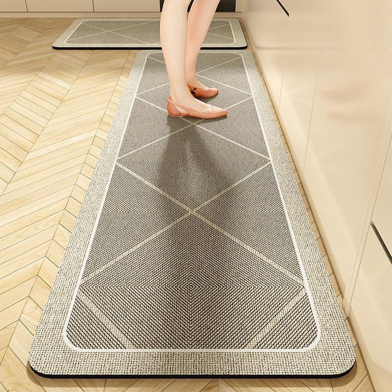 Nordic Diatom Mud Stain-Resistant Geometric Kitchen Mat Set, Easy-Clean, 2-Piece Strip Design.