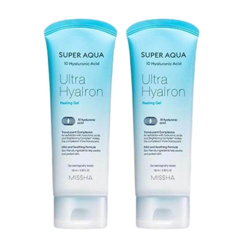 MISSHA Super Aqua Ultra Hyalron Peeling Gel 100ml X 2ea Gentle Exfoliating & Hydrating Cleanser