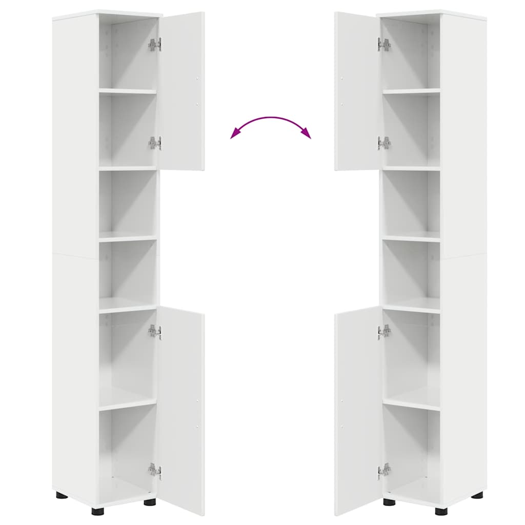 Bathroom Furniture Set 4 Pcs High Gloss White Plywood and Metal