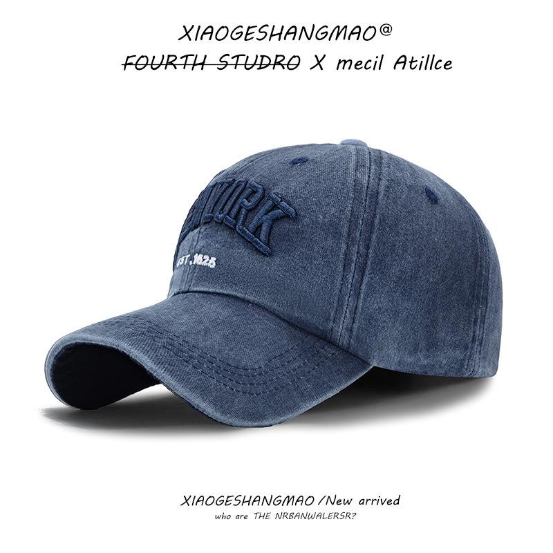 

Шляпа бейсболка выстиранная ретро изогнутый козырек шляпа с плоским верхом парная шляпа от солнца однотонная кепка Adjustable тёмно-синий