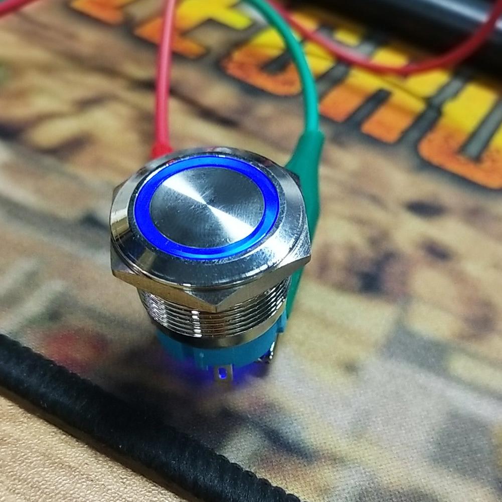 2 Stück 4-poliger selbstverriegelnder Druckschalter mit Ringlicht 22mm IP65 für Schiffs- und Automodifikation(Blau 220VAC)