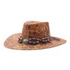 Chapéu de Cowboy Ocidental Vintage Fivela de Cinto com Cabeça de Boi Chapéus Fedora para Homens Mulheres Viagem ao Ar Livre Aba Larga Couro Sintético Chapéus de Sol de Cowgirl