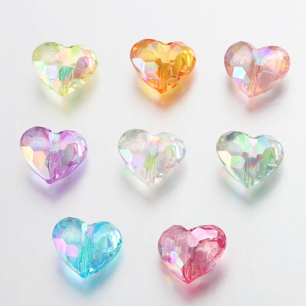 20pcs Acrylic Love Heart Beads Mixed Color Crystal Loose Spacer Beads for Jewelry Making Necklace Bracelet Handmade Accessories