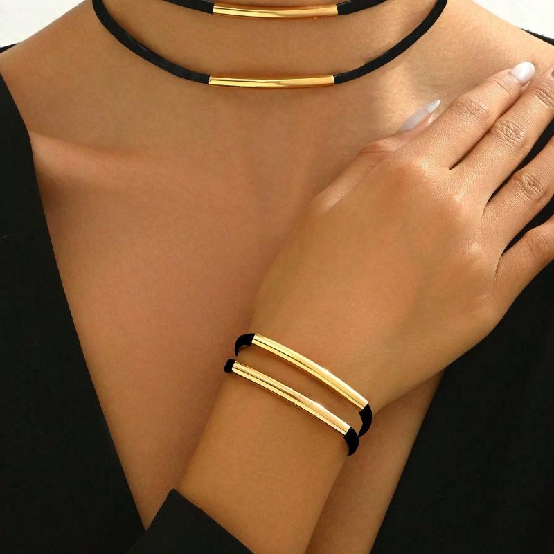 Leopardenmuster Metallisch Kreativer Europäischer & Amerikanischer Stil Linienkette und Armband Set, Herbst/Winter