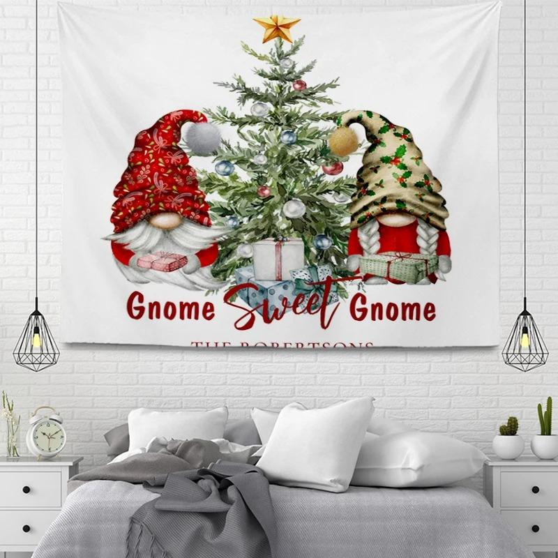 Tapiz con Patrón de Papá Noel de Dibujos Animados Decoración de Pared para Hogar Dormitorio Sala de Estar Tapiz con Tema Navideño