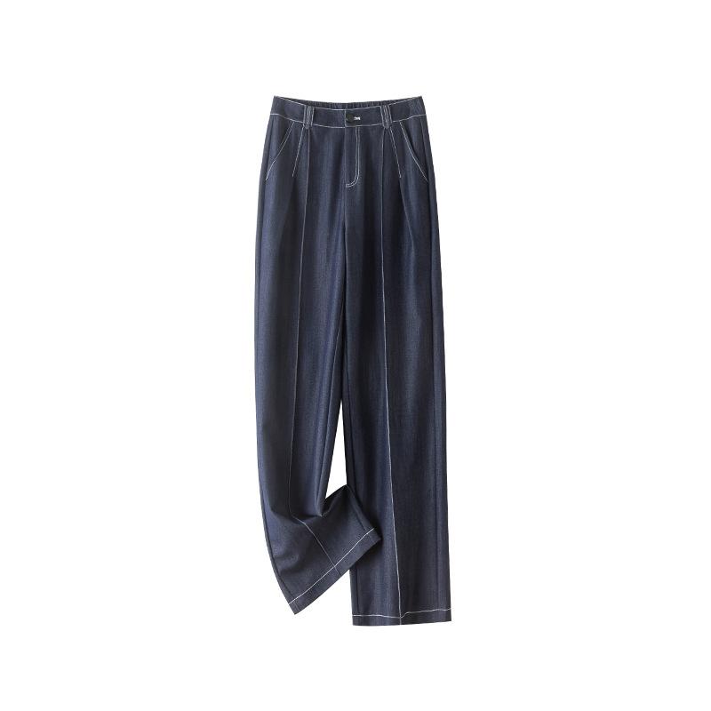 Spring and summer versatile drape pants popular bright line design high waist wide leg pants women's thin Fang denim line straight pants
