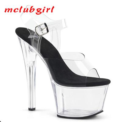 Women's High Heel Shoes Nightclub Sandals Thin Heel Steel Tube Dance Shoes Fashion Sequins 17cm Heel 7cm Platform YKC
