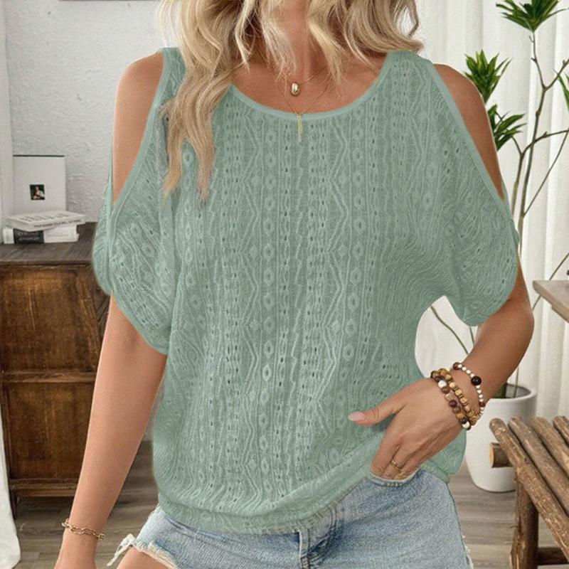 

Женский летний пуловер с полыми рукавами «летучая мышь», однотонный, кружевной топ-футболка L