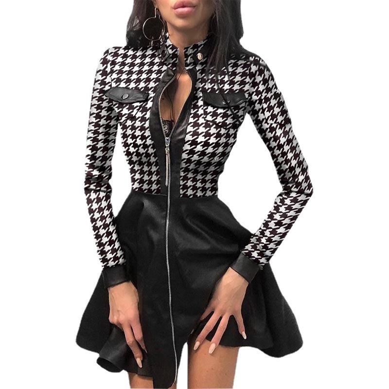 2023 Autumn/Winter Women's PU Leather Waist Dress: European & American Fashion