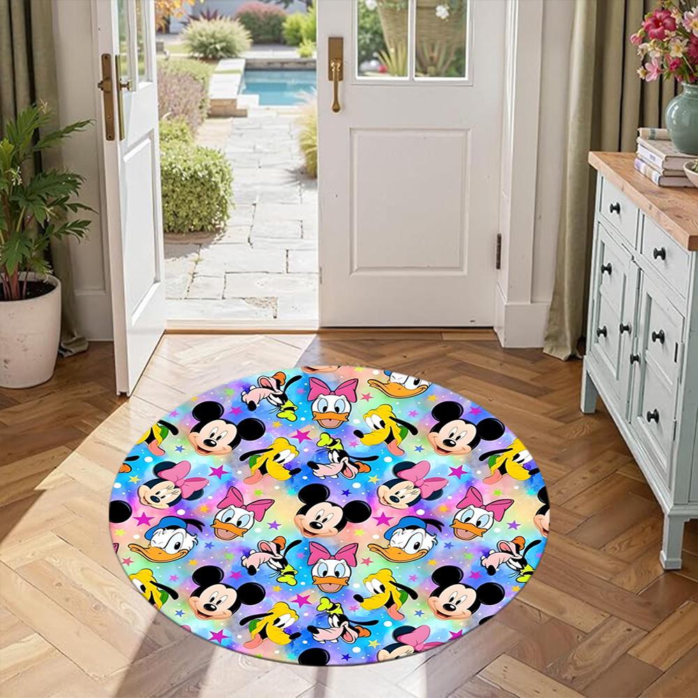 Christmas Mickey Minnie Round Floor Mat Suitable for Foyer Decorate room Hallway Balcony Antislip Round Carpet Anime Office Decor