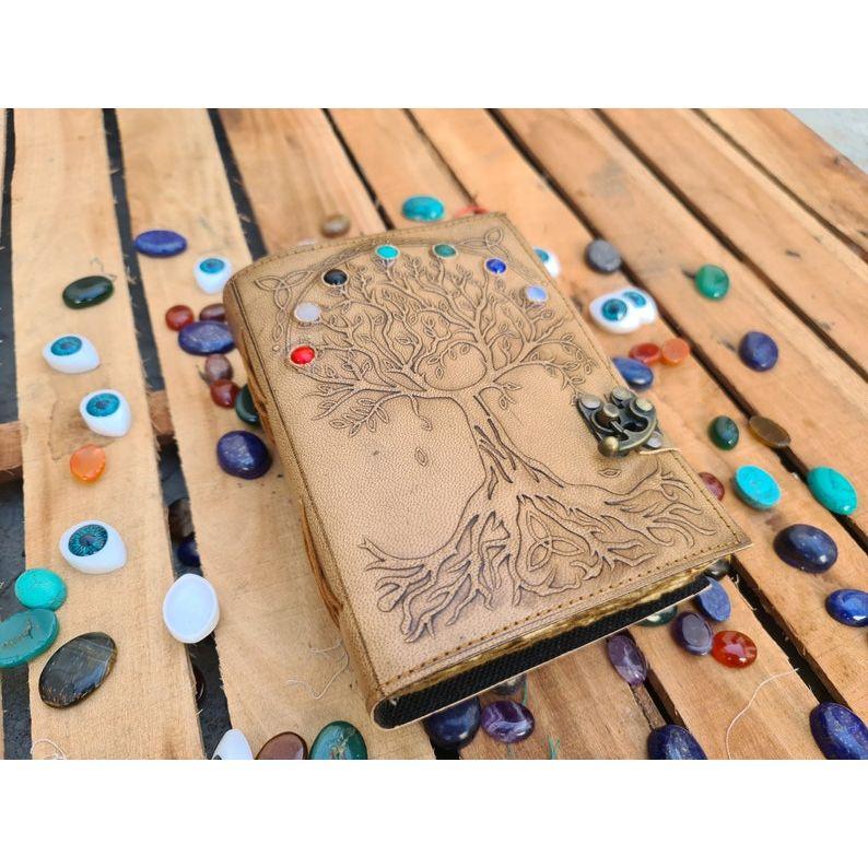 

Antique Paper Leather Journal, Tree of life Journal, deckle edge paper, vintage journal, notebook, Leather Grimoire, Wiccan, Christmas Gift 7 x 5 in