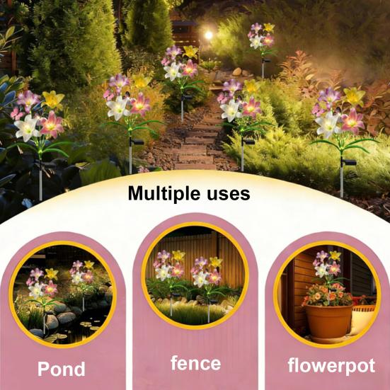 Solar Lily Flower Light, Outdoor Waterproof LED Artificial Flower Garden Stake Lamp, Color Changing Light for Lawn Pathway Patio Decor