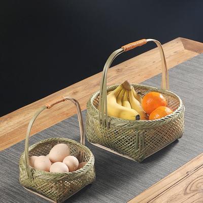 Handgefertigte Bambusweberei Grüne Seidenhandtasche und Aufbewahrungskorb für Obst, Snacks, Eier